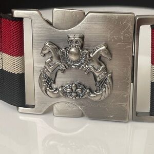 Equestrian Stylish Black and Red Belt with Silver Buckle
